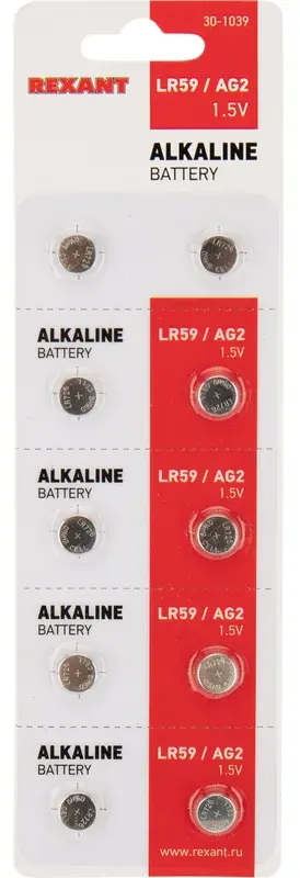 Батарея REXANT для часов, AG2,396,LR726,LR59, 1.5V, 10 шт. (30-1039)