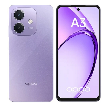 

Смартфон OPPO A3, 6.67" 1604x720 IPS, Qualcomm Snapdragon 6s 4G Gen 1, 6Gb RAM, 256Gb, 3G/4G, NFC, Wi-Fi, BT, 2xCam, 2-Sim, 5100 мА⋅ч, USB Type-C, Android 14, фиолетовый, A3