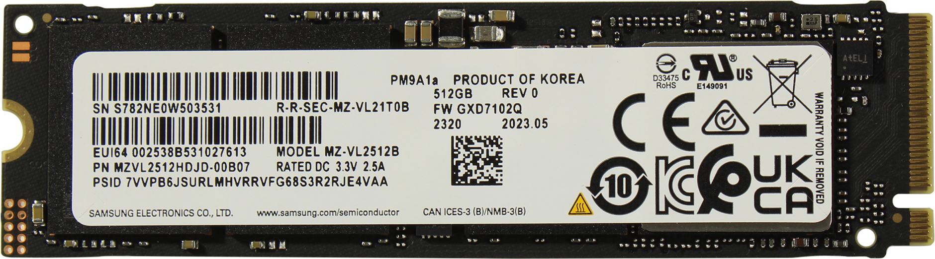 

Твердотельный накопитель (SSD) Samsung 512Gb PM9A1a, 2280, M.2, NVMe (MZVL2512HDJD-00B07) Bulk (OEM)