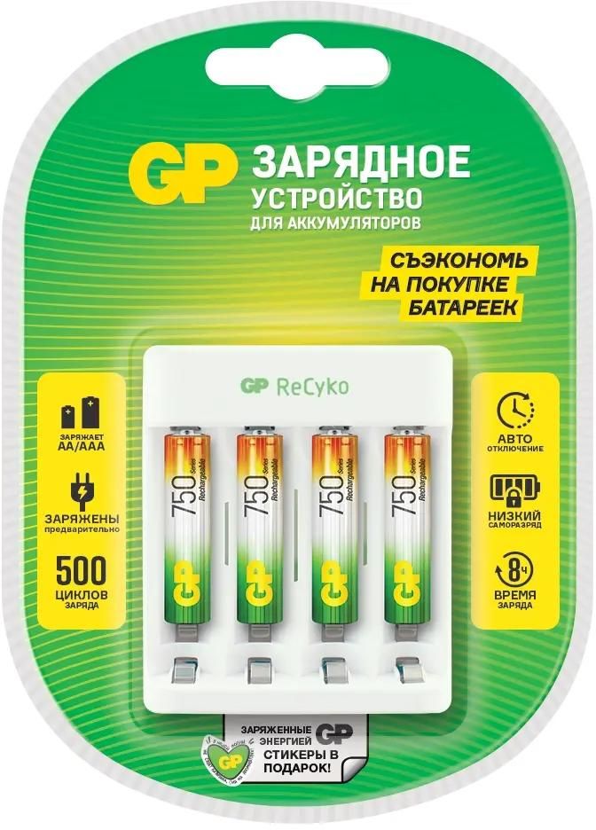 

Аккумуляторная батарейка + Зарядное устройство GP Rechargeable E411, 4xNiMH: AA и AAA, 4xAAA 750mAh, белый (GP Е411/75AAAHCCS-2CR1), E411