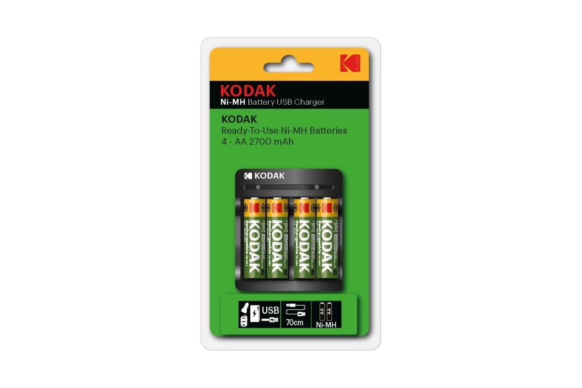 Зарядное устройство для аккумуляторов KODAK Overnight charger, 4xNi-Mh размерами AA и AAA, 4xAA 2700mAh, черный (Б0056003)