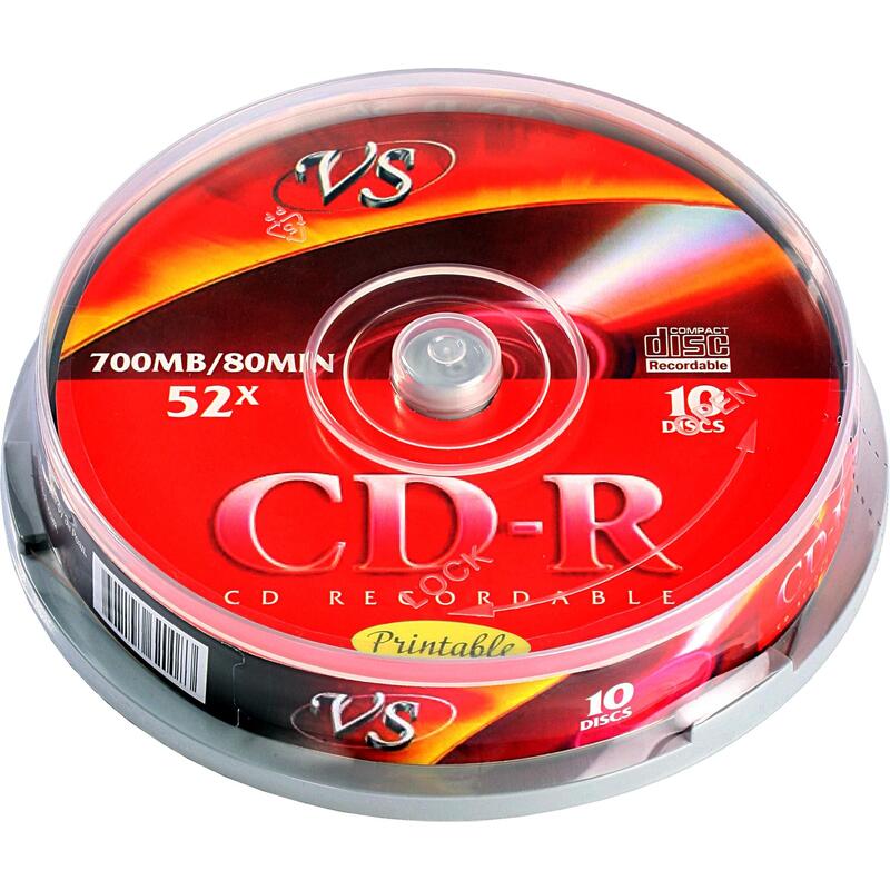 Диск VS CD-R, 700Mb, 52x, Cake Box, 10 шт, Printable (VSCDRIPCB1001)