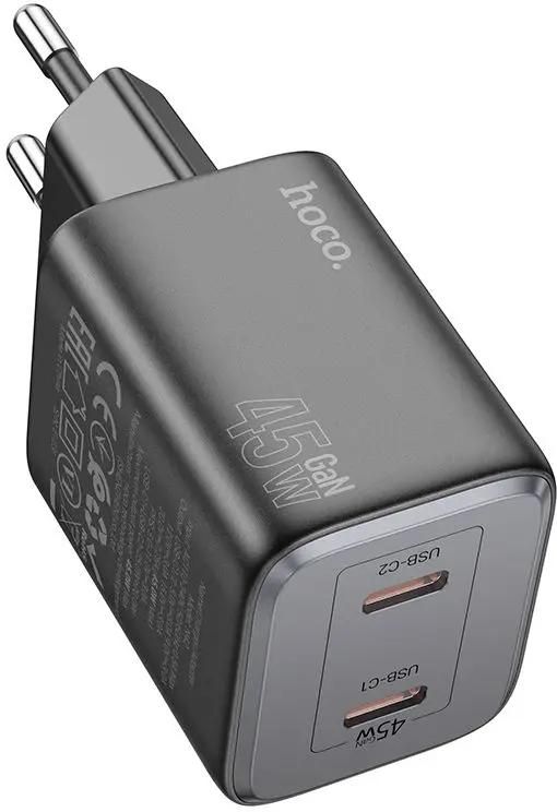 

Сетевое зарядное устройство Hoco N42 Elogiado 45 Вт, EU, 2xUSB type-C, Quick Charge, PD, черный (N42 ELOGIADO), N42 Elogiado
