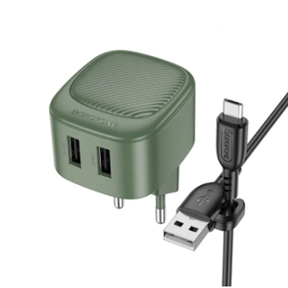 

Сетевое зарядное устройство Borofone BAS21A 10.5 Вт, 2xUSB, EU, зеленый (6941991109294), кабель microUSB/USB Type A, BAS21A