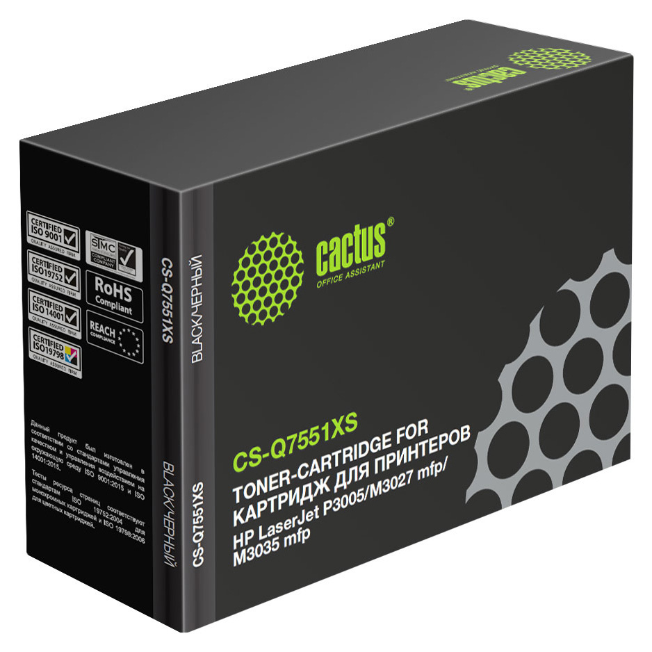 

Картридж лазерный Cactus CS-Q7551XS (51X/Q7551X), черный, 13000 страниц, совместимый для LaserJet M3027 / M3027x / M3035 / M3035xs / P3005 / P3005d / P3005dn / P3005n / P3005x