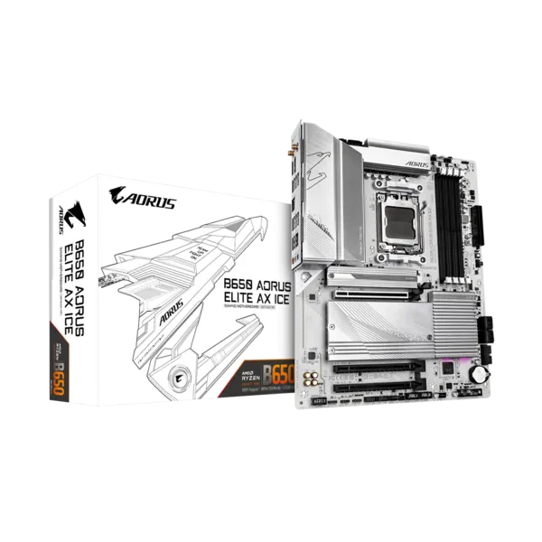 

Материнская плата GIGABYTE B650 AORUS ELITE AX ICE, AM5, AMD B650, 4xDDR5 DIMM, 2PCI-Ex16, 4SATA3, 7.1-ch, 2.5GLAN, 9 USB 3.2, 2 USB Type-C, HDMI, DP, ATX, Retail, B650 AORUS ELITE AX ICE