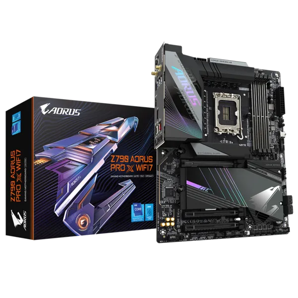 

Материнская плата GIGABYTE Z790 AORUS PRO X WIFI7, Socket1700, Intel Z790, 4xDDR5 DIMM, 3PCI-Ex16, 4SATA3, 7.1-ch, 5GLAN, 8 USB 3.2, 4 USB Type-C, HDMI, DP, Type-C DP, ATX, Retail, Z790 AORUS PRO X WIFI7