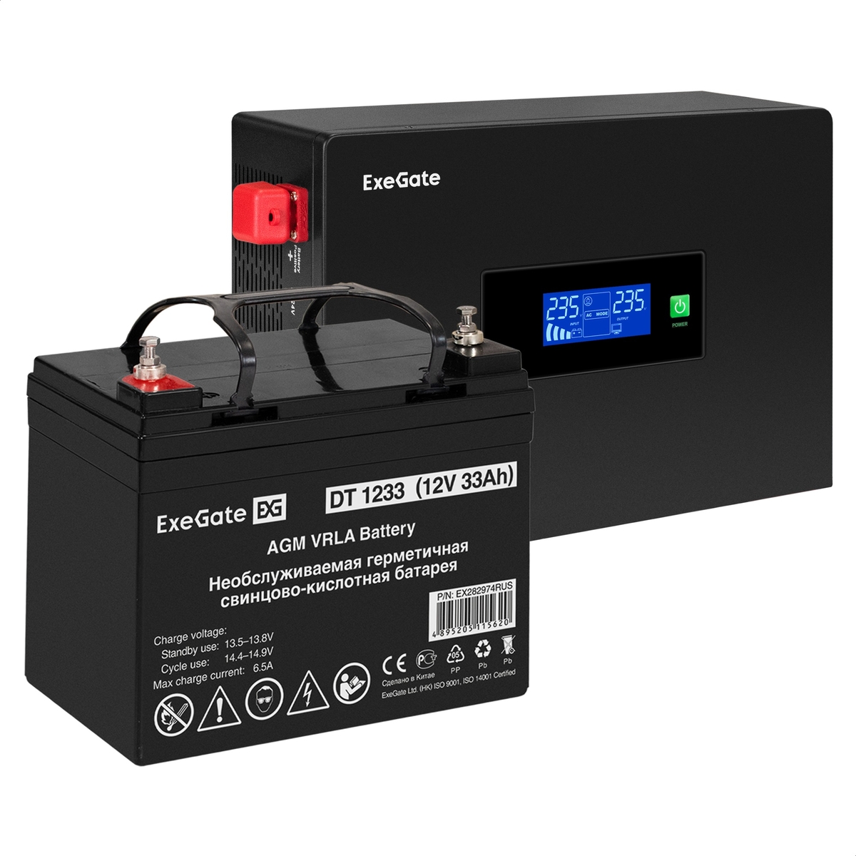

Инвертор ExeGate IdealSine SR-1000/DT 1233 (12В, 33Ач) , 1000 В·А, 1 кВт, EURO, розеток - 2, черный (EX297405RUS) (в комплекте внешний аккумулятор), IdealSine SR-1000/DT 1233 (12В, 33Ач)