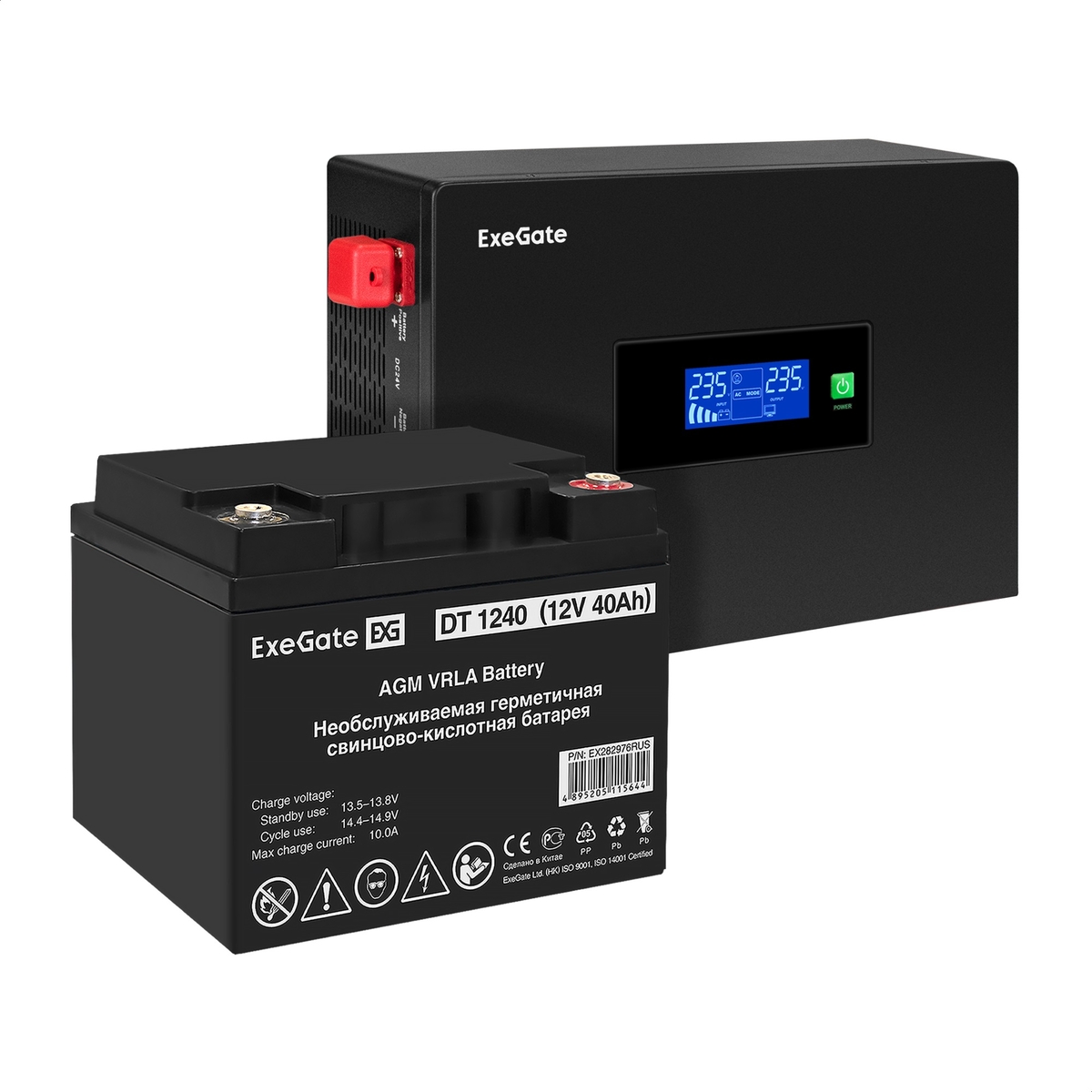 

Инвертор ExeGate IdealSine SR-1000/DT 1240 (12В, 40Ач) , 1000 В·А, 1 кВт, EURO, розеток - 2, черный (EX297407RUS) (в комплекте внешний аккумулятор), IdealSine SR-1000/DT 1240 (12В, 40Ач)