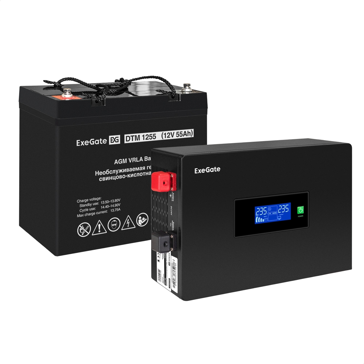 

Инвертор ExeGate IdealSine SR-1000/DTM 1255 (12В, 55Ач) , 1000 В·А, 1 кВт, EURO, розеток - 2, черный (EX297411RUS) (в комплекте внешний аккумулятор), IdealSine SR-1000/DTM 1255 (12В, 55Ач)
