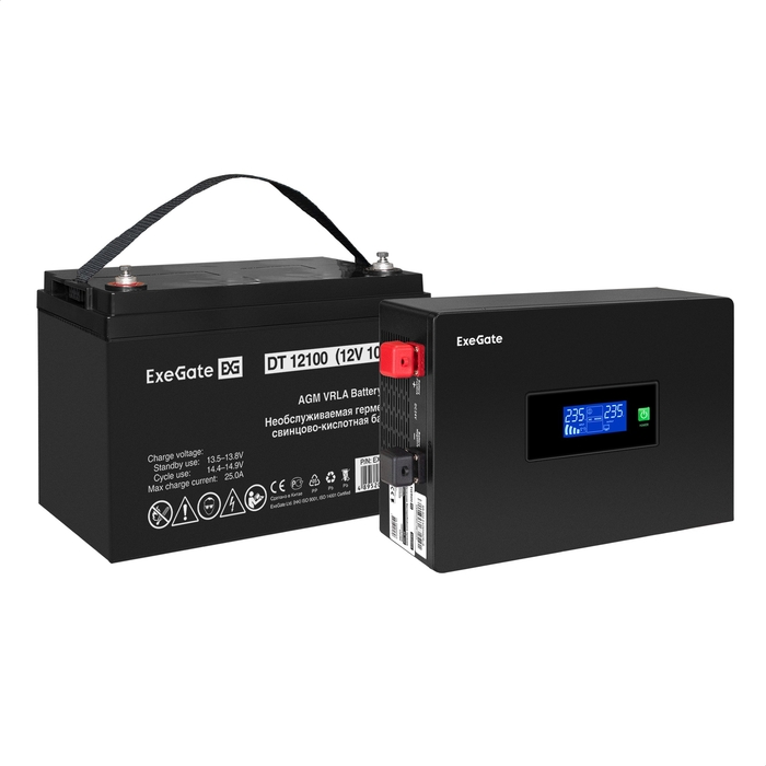 

Инвертор ExeGate IdealSine SR-1000/DT 12100 (12В, 100Ач) , 1000 В·А, 1 кВт, EURO, розеток - 2, черный (EX297418RUS) (в комплекте внешний аккумулятор), IdealSine SR-1000/DT 12100 (12В, 100Ач)