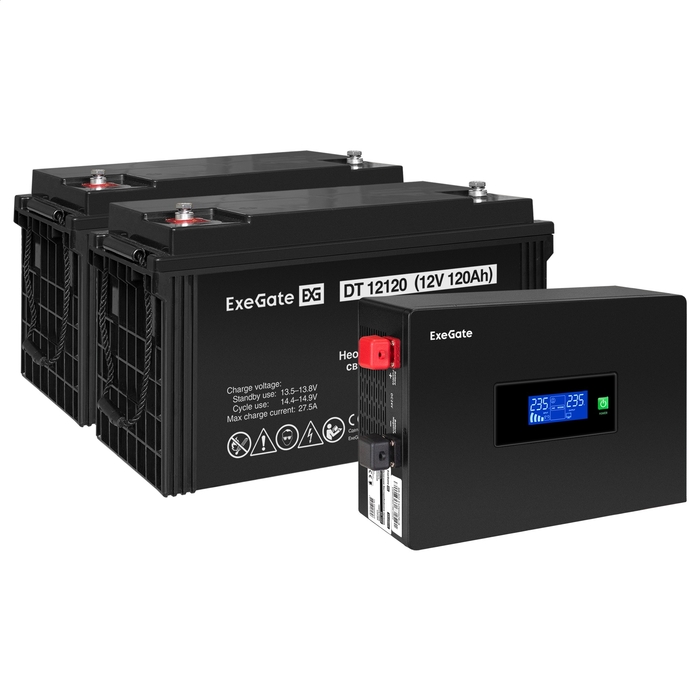 

Инвертор ExeGate IdealSine IdealSine SR-1500/2 x DT 12120 (12В, 120Ач) , 1500 В·А, 1.5 кВт, EURO, розеток - 2, черный (EX297443RUS) (в комплекте внешний аккумулятор), IdealSine SR-1500/2 x DT 12120 (12В, 120Ач)