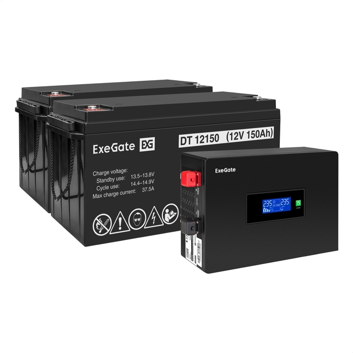 

Инвертор ExeGate IdealSine IdealSine SR-1500/2 x DT 12150 (12В, 150Ач) , 1500 В·А, 1.5 кВт, EURO, розеток - 2, черный (EX297446RUS) (в комплекте внешний аккумулятор), IdealSine SR-1500/2 x DT 12150 (12В, 150Ач)