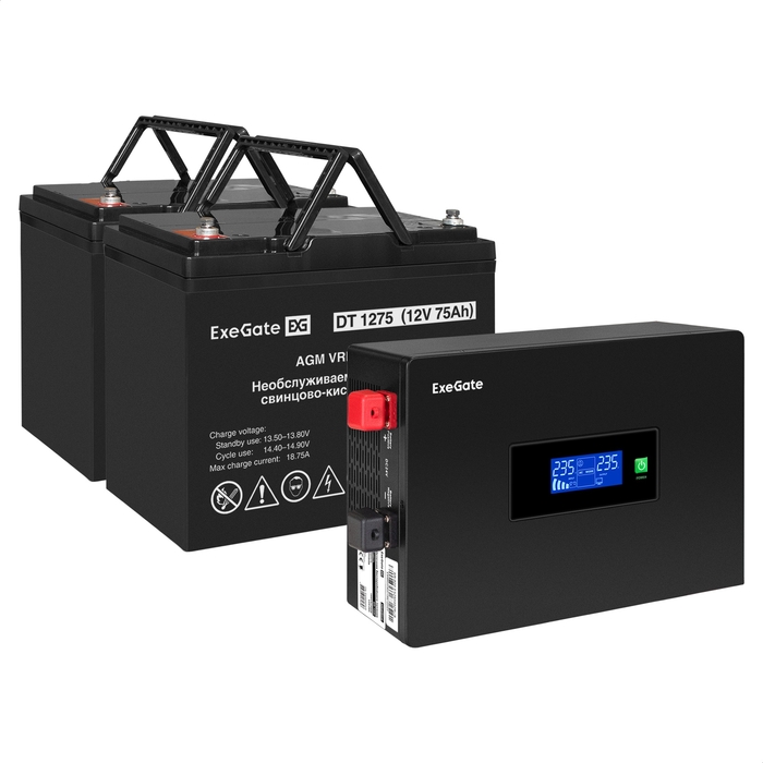 

Инвертор ExeGate IdealSine IdealSine SR-1500/2 x DT 1275 (12В, 75Ач) , 1500 В·А, 1.5 кВт, EURO, розеток - 2, черный (EX297437RUS) (в комплекте внешний аккумулятор), IdealSine SR-1500/2 x DT 1275 (12В, 75Ач)