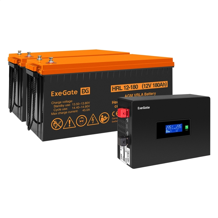 

Инвертор ExeGate IdealSine IdealSine SR-1500/2 x HRL 12-180 (12В, 180Ач) , 1500 В·А, 1.5 кВт, EURO, розеток - 2, черный (EX297447RUS) (в комплекте внешний аккумулятор), IdealSine SR-1500/2 x HRL 12-180 (12В, 180Ач)