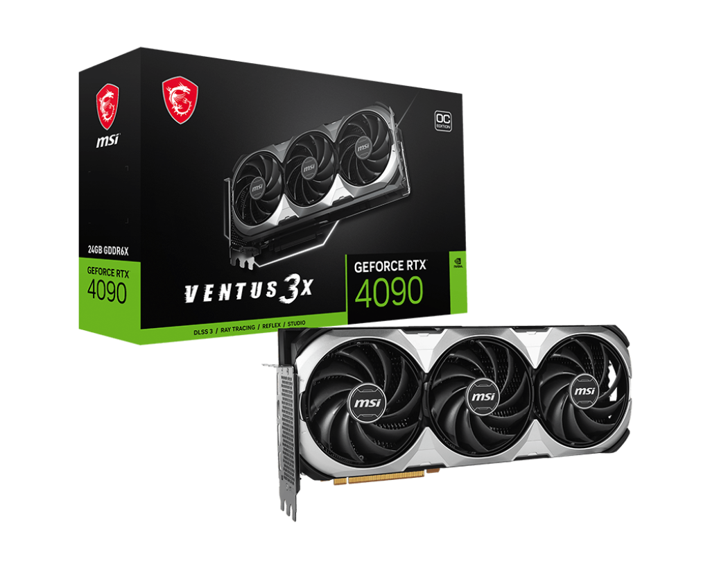 

Видеокарта MSI NVIDIA GeForce RTX 4090 VENTUS 3X E 24G OC, 24Gb GDDR6X, 384 бит, PCI-E, 2HDMI, 2DP, Retail (RTX 4090 VENTUS 3X E 24G OC), VENTUS 3X E 24G OC