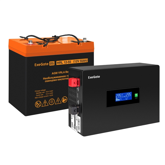 

Инвертор ExeGate IdealSine SR-600/HRL 12-55 (12В, 55Ач) , 600 VA, 600 Вт, EURO, розеток - 2, черный (EX297387RUS) (в комплекте внешний аккумулятор), IdealSine SR-600/HRL 12-55 (12В, 55Ач)