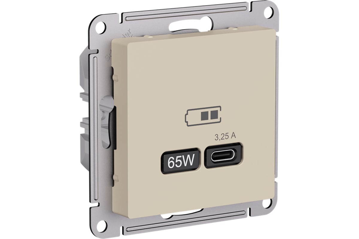 

Розетка Systeme Electric AtlasDesign, USB-C, 3.25А, 65 Вт, механизм с накладкой, песочный (ATN001227)