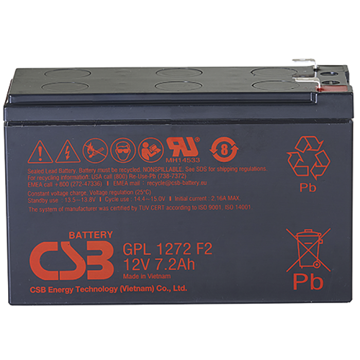 

Аккумуляторная батарея для ИБП CSB GPL 1272 F2 FR, 12V, 7.2Ah (GPL1272F2), Черный, 1272 F2 FR