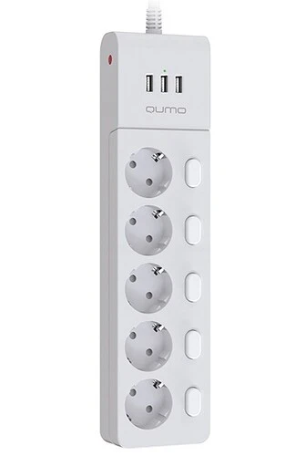 Сетевой фильтр Qumo Power Bar PRO 6SP4U (P-0006), 5-розеток, 2 м, белый