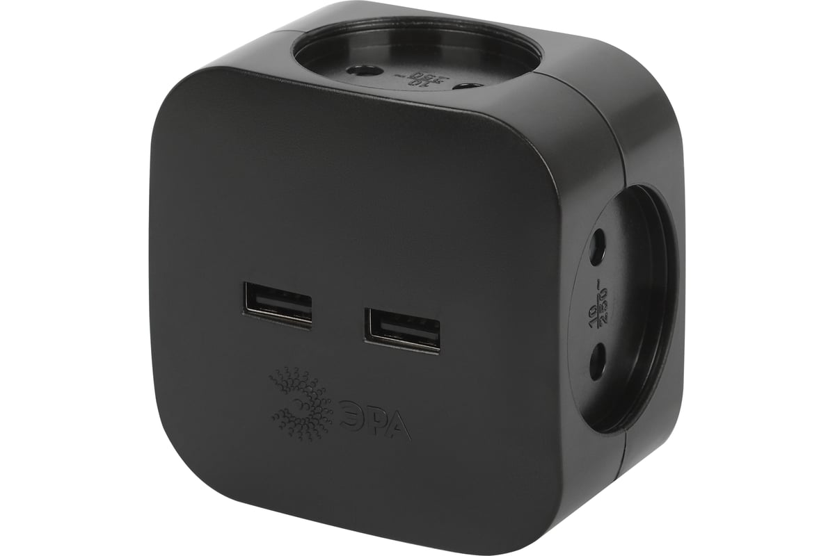 Сетевой фильтр ЭРА SP-4-USB-B, 4-розетки, черный (Б0049536)