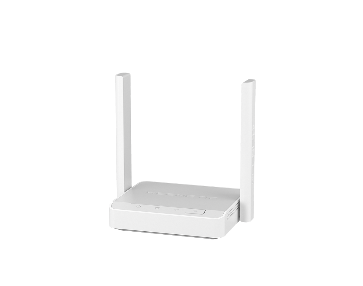 Wi-Fi роутер Keenetic Starter, 802.11a/b/g/n, 2.4 ГГц, до 300 Мбит/с, LAN 2x100 Мбит/с, WAN 1x100 Мбит/с, внешних антенн: 2 (KN-1121)