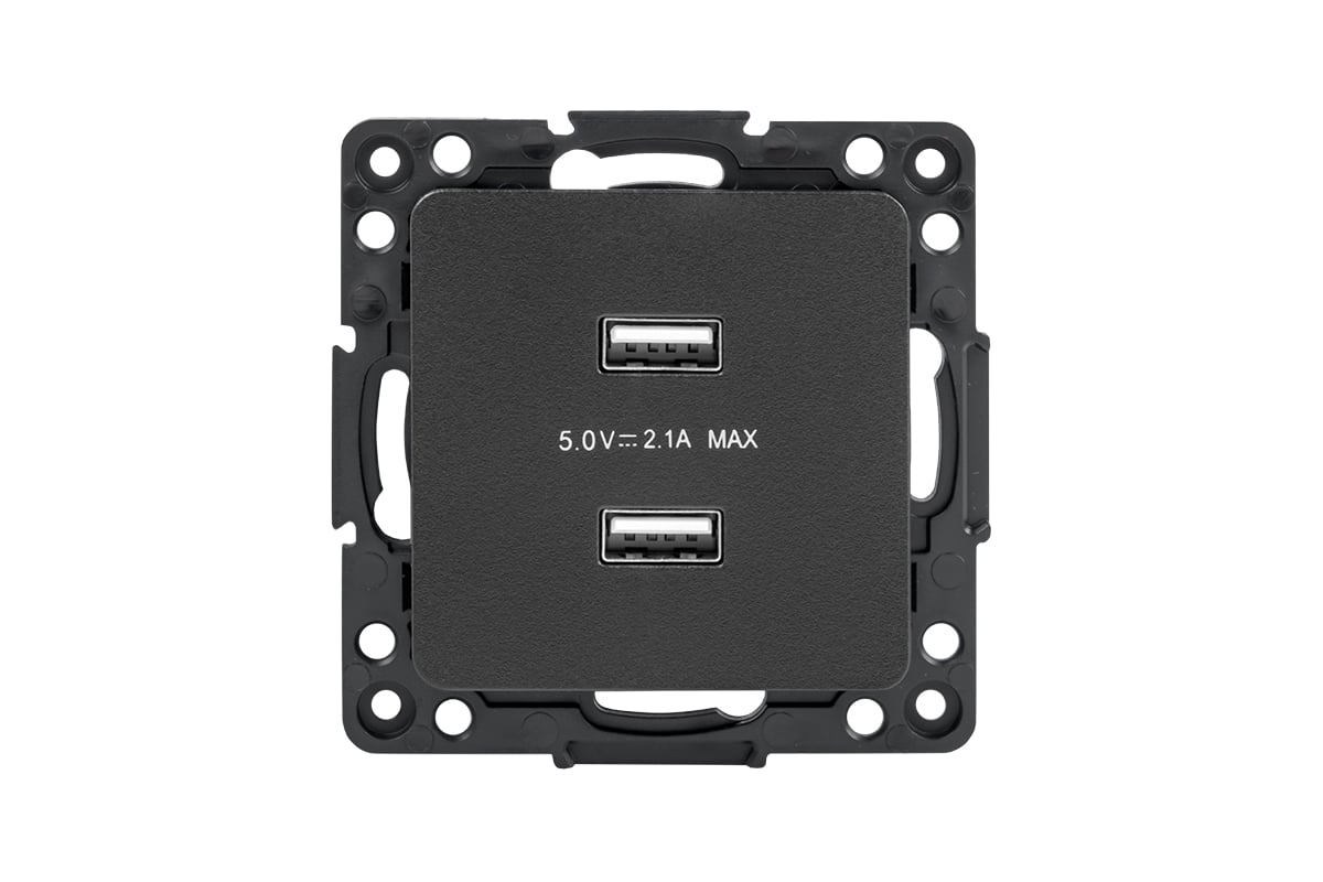 

Розетка EKF Стокгольм PROxima, 2xUSB-A, 2.1А, механизм с накладкой, черный (EZR16-028-10-2USB), 0