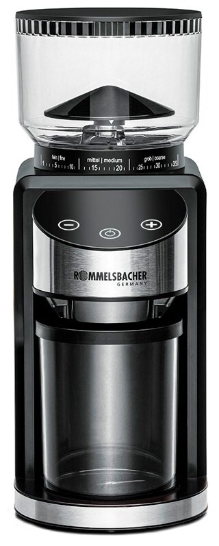 

Кофемолка Rommelsbacher EKM 400, жернова, регулировка помола, 220 г, 200 Вт, серебристый,черный (EKM400), EKM 400