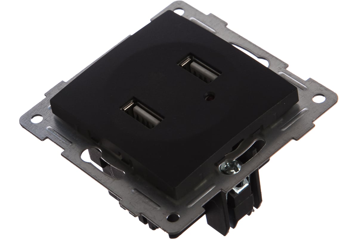 

Розетка GUSI Bravo, 2xUSB-A, механизм с накладкой, черный (С10USB2-010), 0