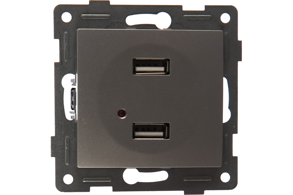 

Розетка GUSI Bravo, 2xUSB-A, механизм с накладкой, серебро (С10USB2-004), 0