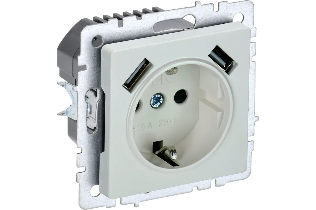 

Розетка IEK BRITE РЮш10-1-БрЖ, скрытый монтаж, однопостовая, с з/к, со шторками, 16А, механизм розетки с накладкой, IP20, 2xUSB, жемчуг, 1 шт. (BR-R14-16-U21-D21-K36), РЮш10-1-БрЖ