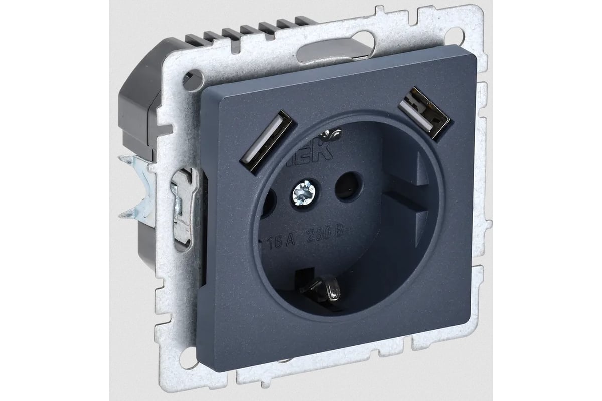 

Розетка IEK BRITE РЮш10-1-БрМ, скрытый монтаж, однопостовая, с з/к, со шторками, 16А, механизм розетки с накладкой, IP20, 2xUSB, жемчуг, 1 шт. (BR-R14-16-U21-D21-K35), Маренго, РЮш10-1-БрМ