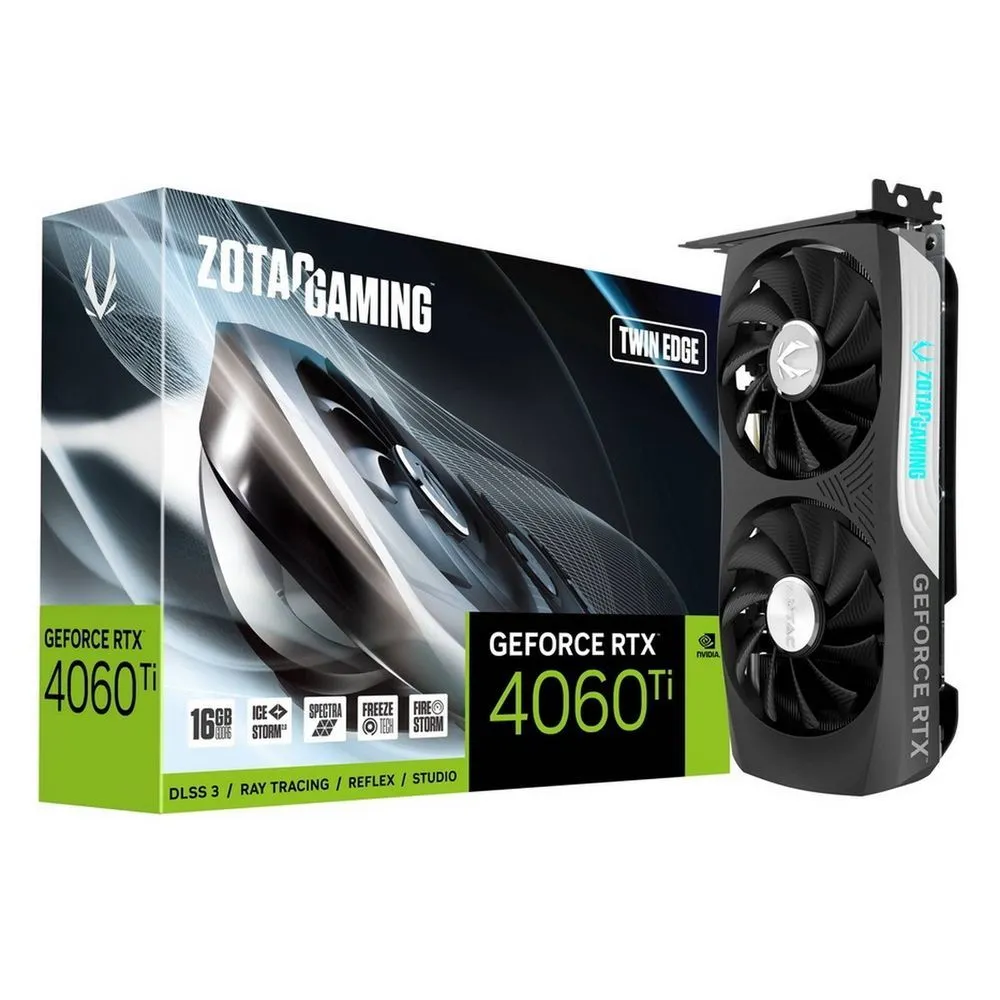 Видеокарта ZOTAC NVIDIA GeForce RTX 4060Ti Twin Edge, 16Gb GDDR6