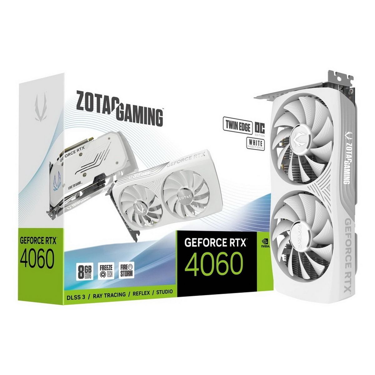 

Видеокарта ZOTAC NVIDIA GeForce RTX 4060 TWIN EDGE OC WHITE ED , 8Gb DDR6, 128 бит, PCI-E, HDMI, 3DP, Retail (ZT-D40600Q-10M), TWIN EDGE OC WHITE ED