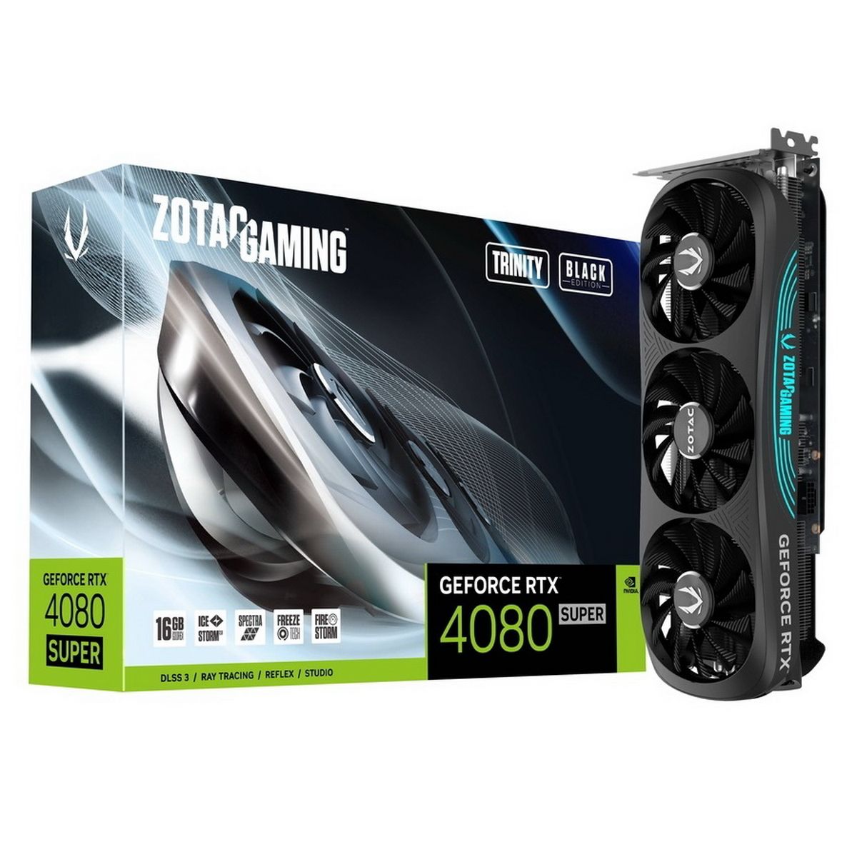 

Видеокарта ZOTAC NVIDIA GeForce RTX 4080 Super TRINITY BLACK ED , 16Gb GDDR6X, 256 бит, PCI-E, HDMI, 3DP, Retail (ZT-D40820D-10P), TRINITY BLACK ED
