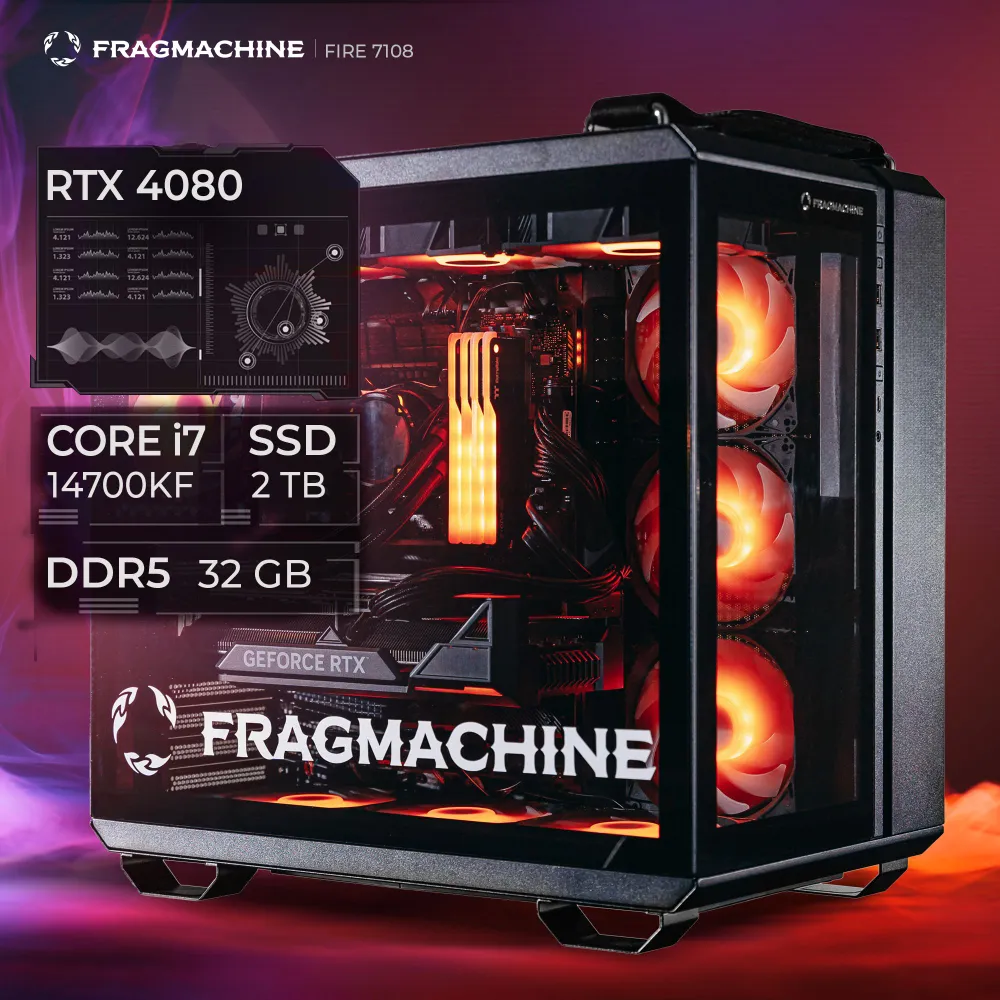 

Системный блок FragMachine Fire 7108 , Intel Core i7 14700KF 3.4 ГГц, 32Gb RAM, 2Tb SSD, NVIDIA GeForce RTX 4080 Super 16Gb, W10Pro, черный (F7147R4080S), 7108