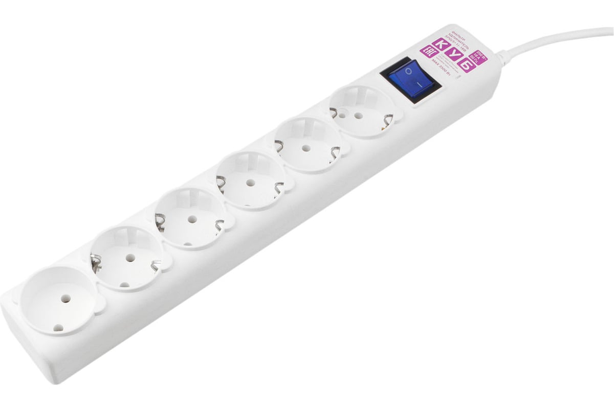 Сетевой фильтр PowerCube, 6-розеток, 3 м, белый (67702)
