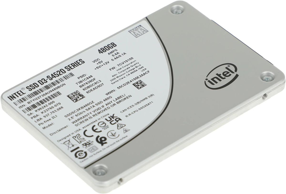 Твердотельный накопитель (SSD) Solidigm/Intel D3-S4520 480Gb, 2.5", SATA3 (SSDSC2KB480GZ01)