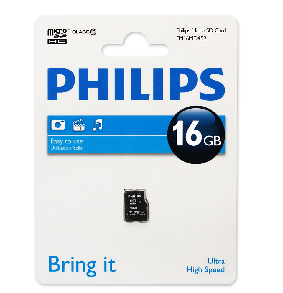 

Карта памяти 16Gb microSDHC PHILIPS Class 10 (FM16MD55B/97)