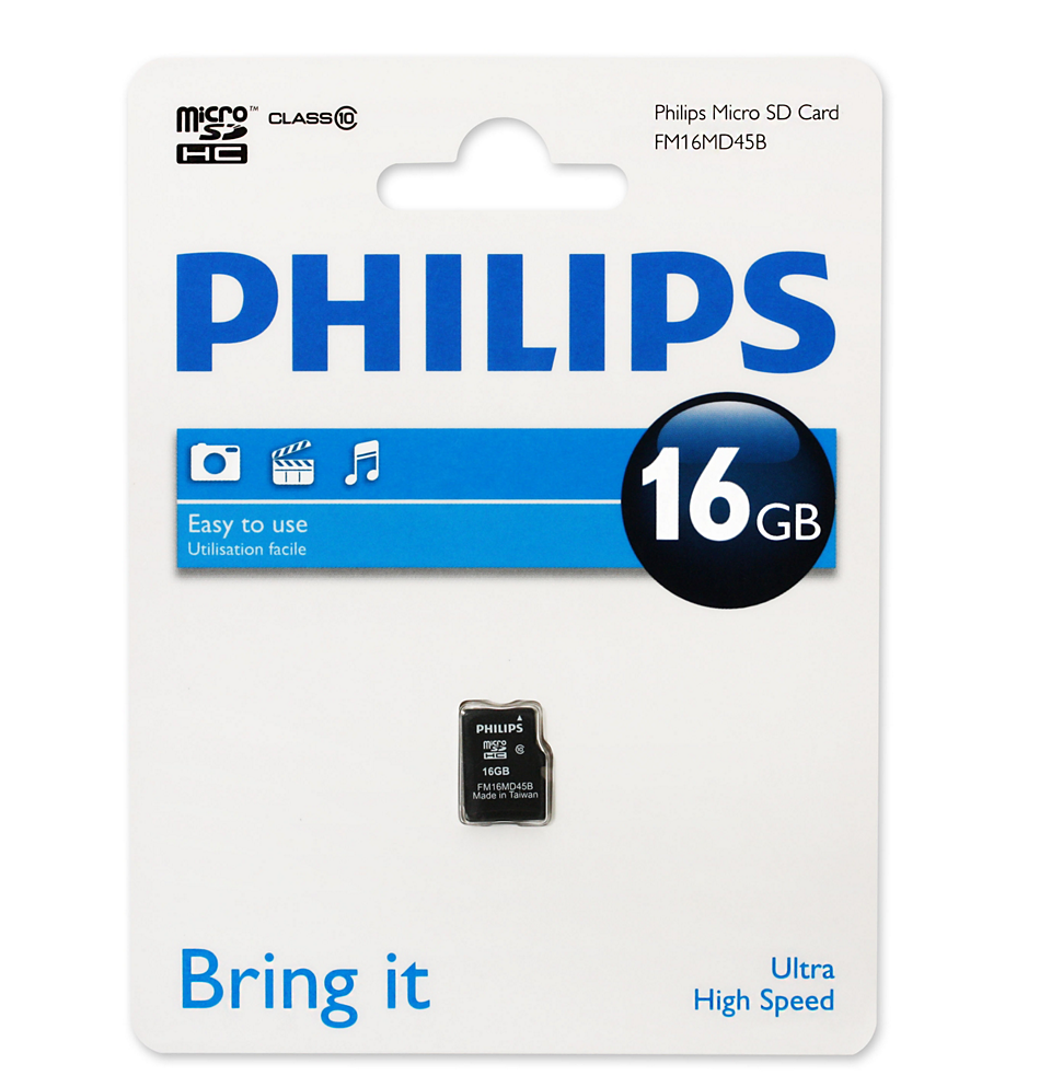 Карта памяти 16Gb microSDHC PHILIPS Class 10 (FM16MD55B/97)