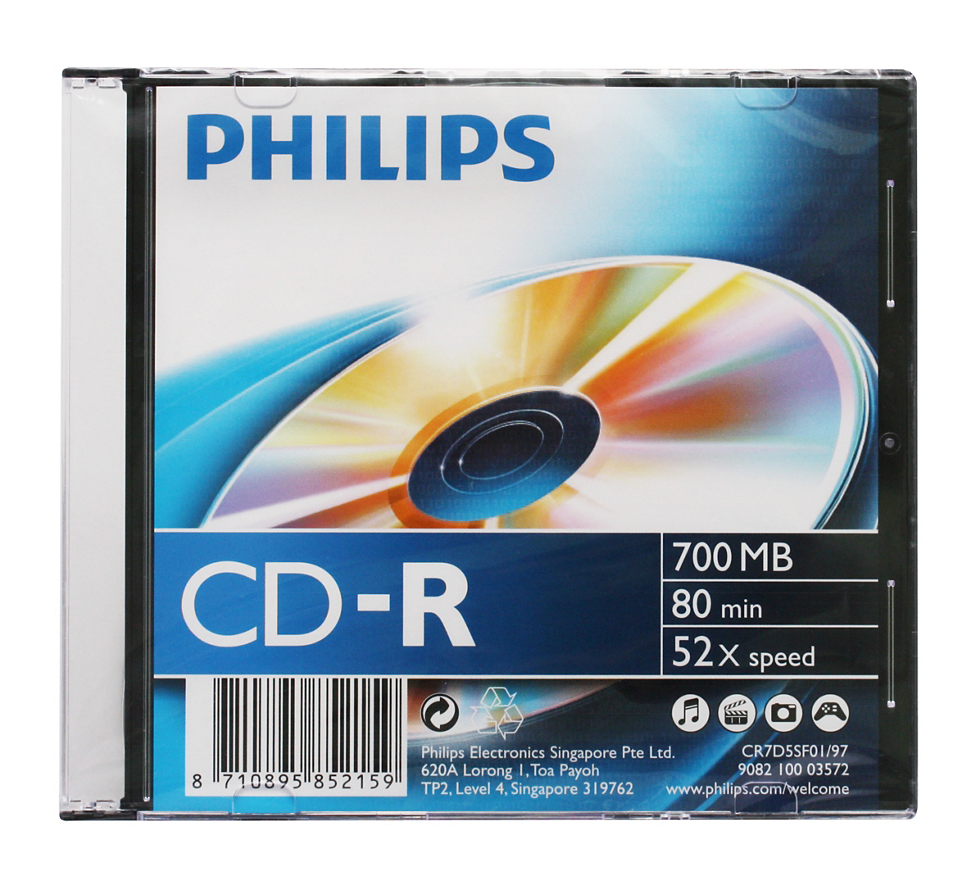 Диск Philips CD-R, 700Mb, 52x, Slim Case, 1 шт (CR7D5SF01/97)