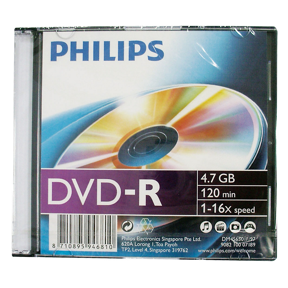 

Диск Philips DVD-R, 4.7Gb, 16x, Slim Case, 1 шт (DM4S6S01F/97)