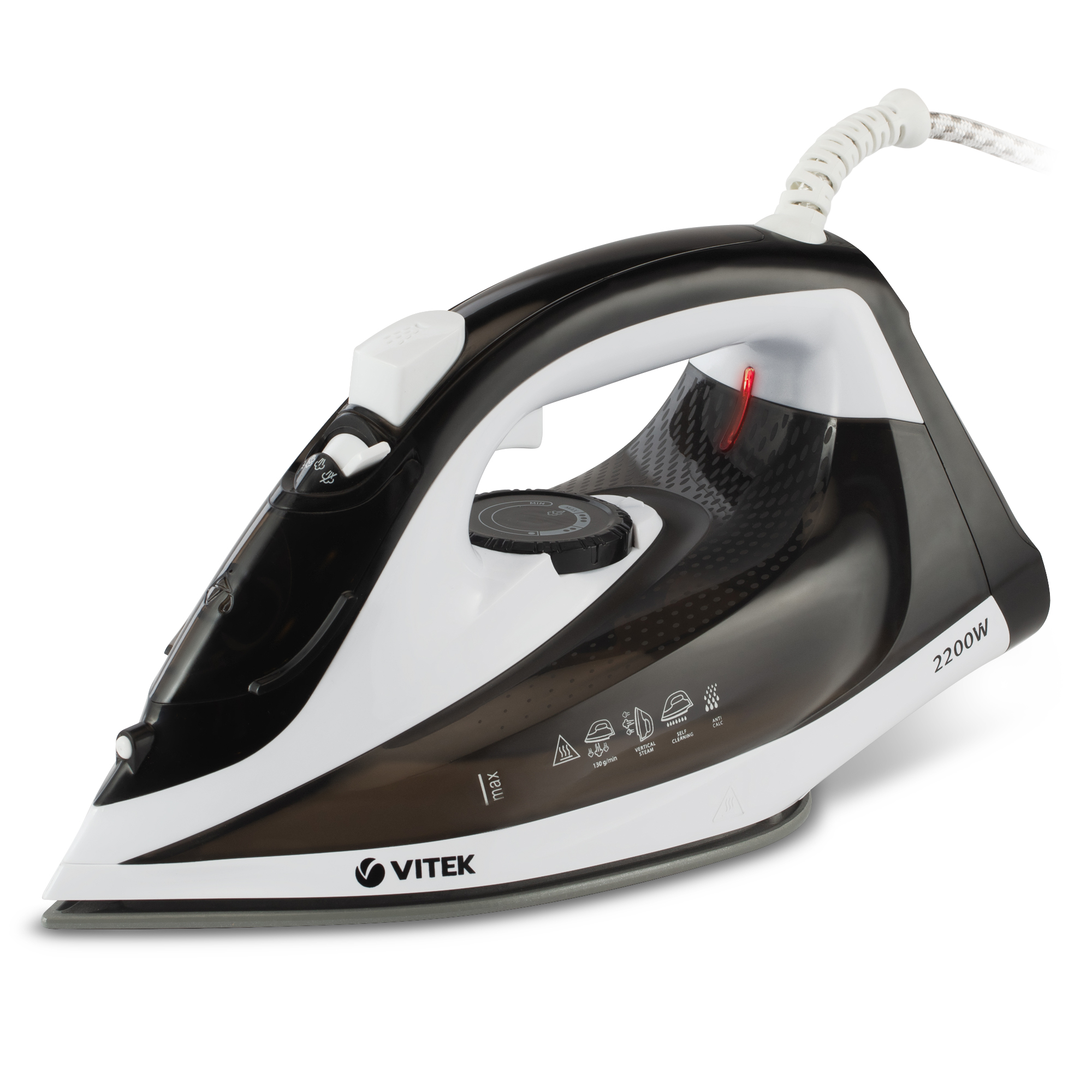

Утюг Vitek VT-1267 2.2 кВт, длина шнура 1.8 м, белый/ черный (VT-1267), VT-1267