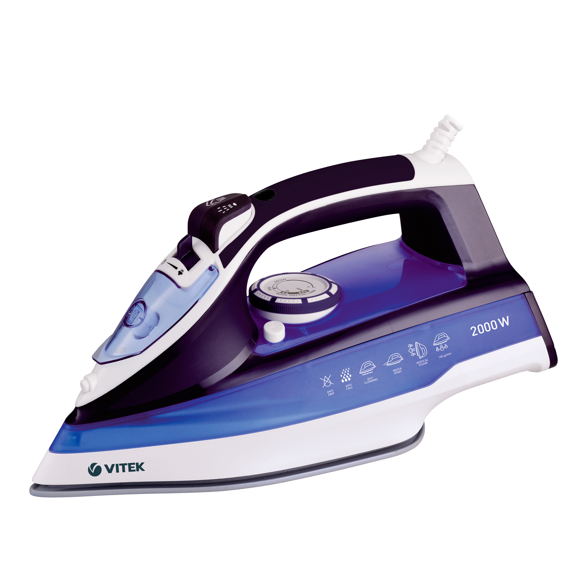 

Утюг Vitek VT-8332 2 кВт, длина шнура 1.8 м, фиолетовый/белый (VT-8332), VT-8332