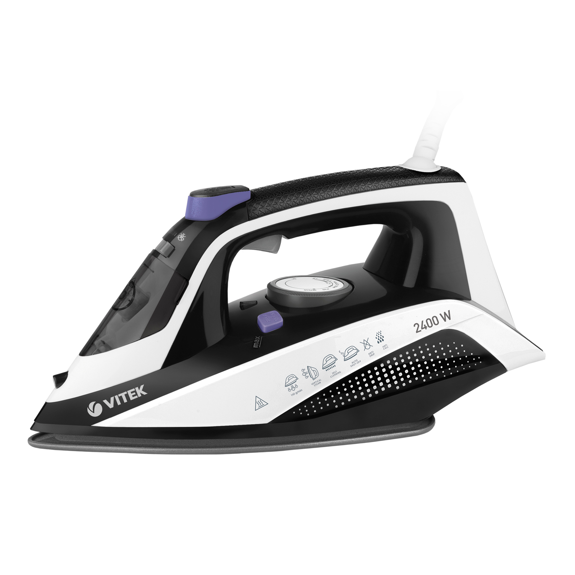 

Утюг Vitek VT-8360 2.4 кВт, длина шнура 1.8 м, черный/белый (VT-8360), VT-8360