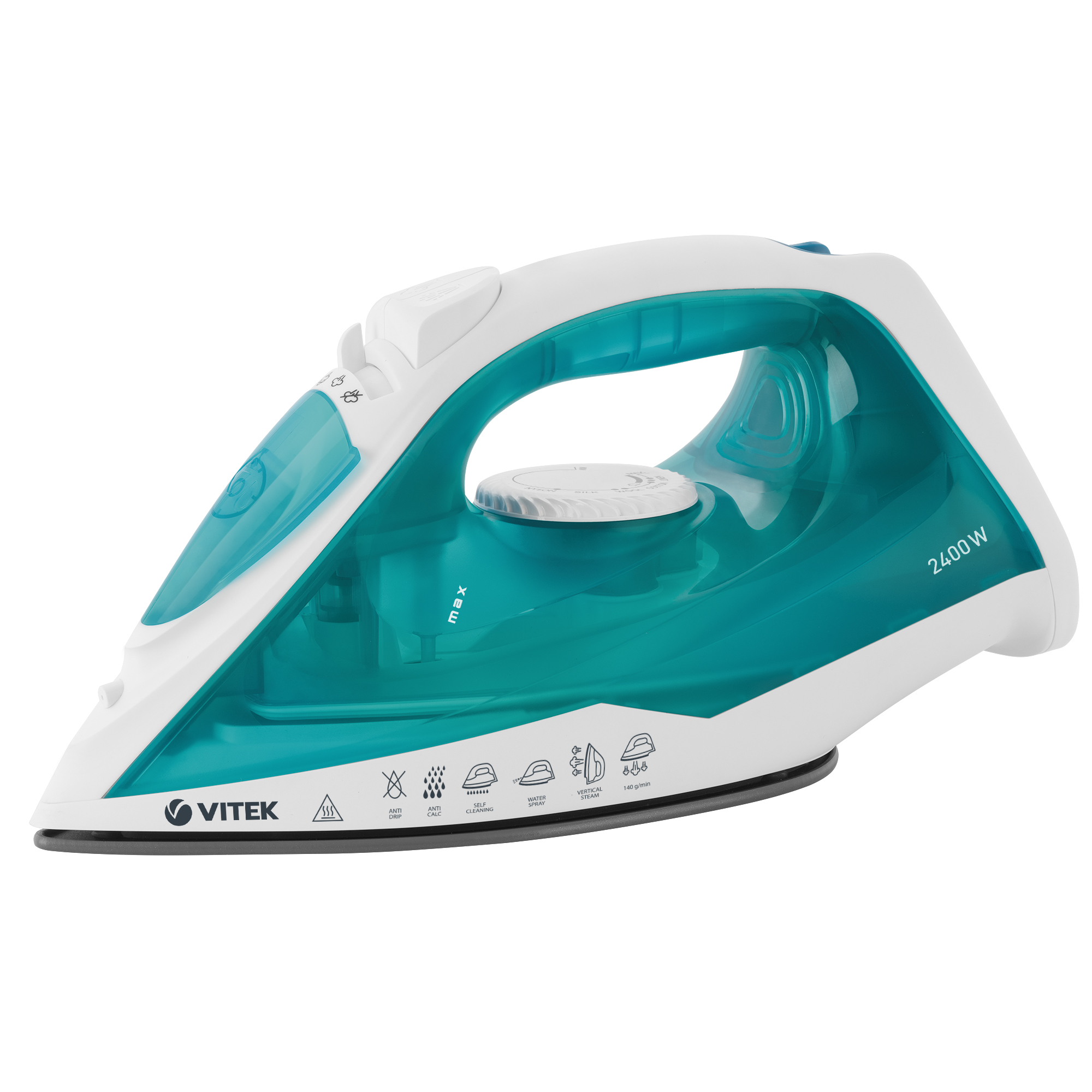 

Утюг Vitek VT-8336 2.4 кВт, длина шнура 1.8 м, белый/бирюзовый (VT-8336), VT-8336