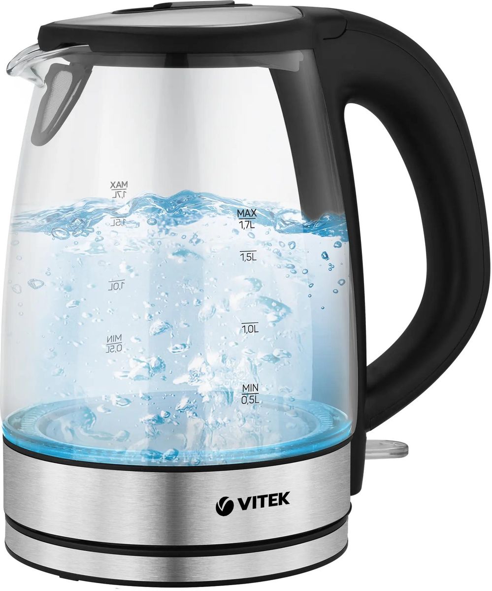

Чайник электрический VITEK VT-1180 1.7л. 2.2 кВт, пластик/стекло, черный/серебристый (VT-1180), VT-1180