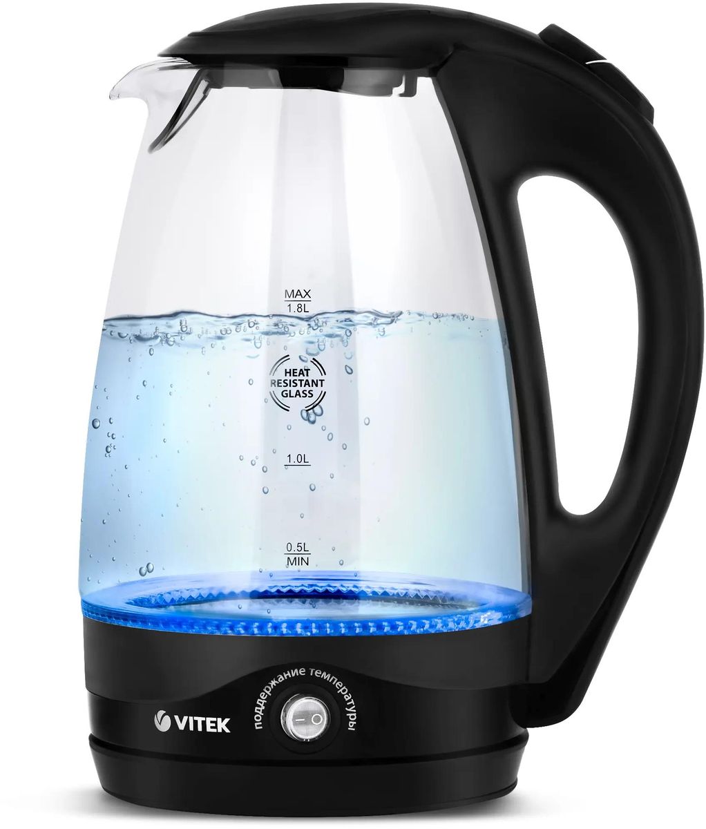 

Чайник электрический VITEK VT-7034 1.8л. 2.2 кВт, пластик/стекло, черный (VT-7034), VT-7034