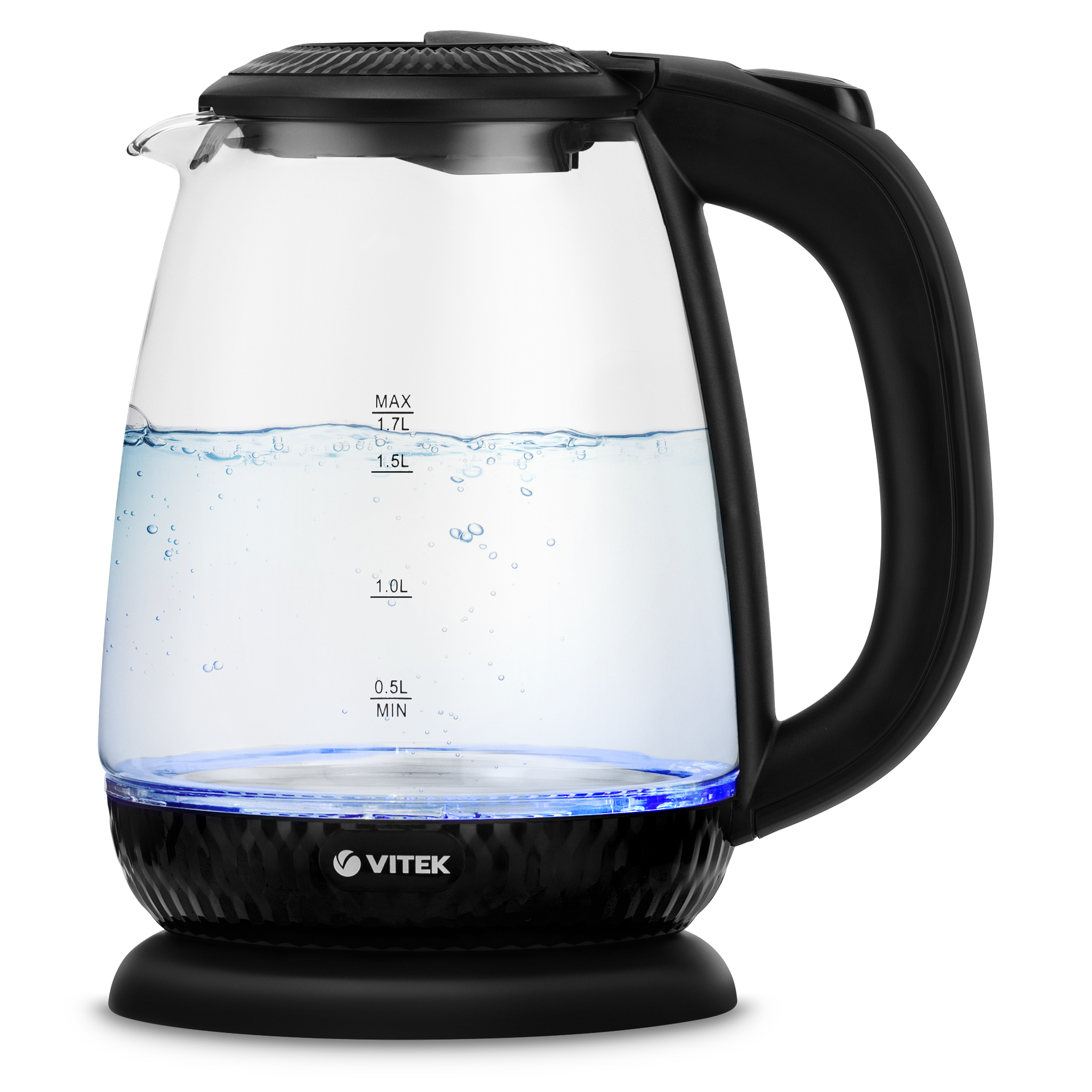 

Чайник электрический VITEK VT-7074 1.7л. 2.2 кВт, стекло, прозрачный/черный (VT-7074), VT-7074