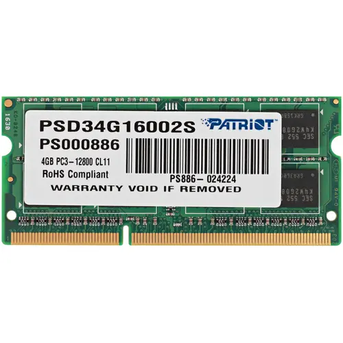 

Память DDR3 SODIMM 4Gb, 1600MHz, CL11, 1.5 В, Patriot Memory, Signature (PSD34G16002S), PSD34G16002S